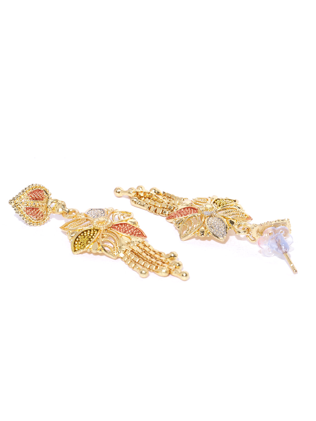 YouBella Red  Lavender Gold-Plated Textured Enamelled Jewellery Set